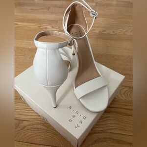 A New Day: Myla White Sandal Heels with Ankle Strap